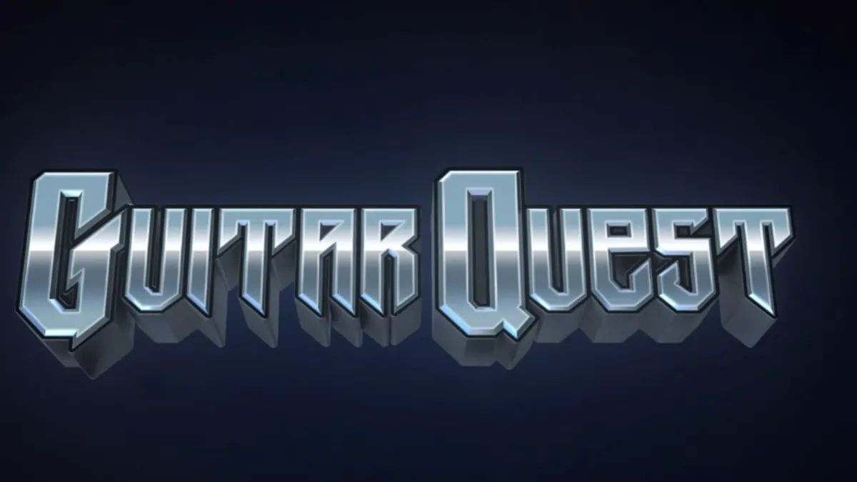 Tampilan visual mesin slot Guitar Quest dengan tema ruang latihan musik rock